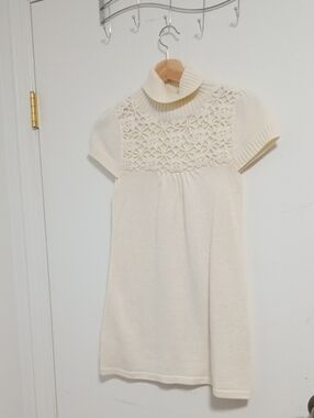 Cache Cream Short-Sleeve Turtleneck Sweater Dress